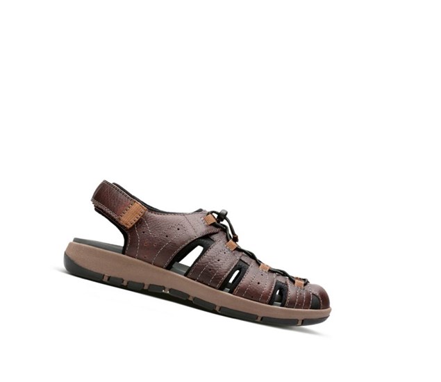 Clarks Brixby Cove Kozene Sandale Casual Panske Tmavo Hnede | PIBH-24105