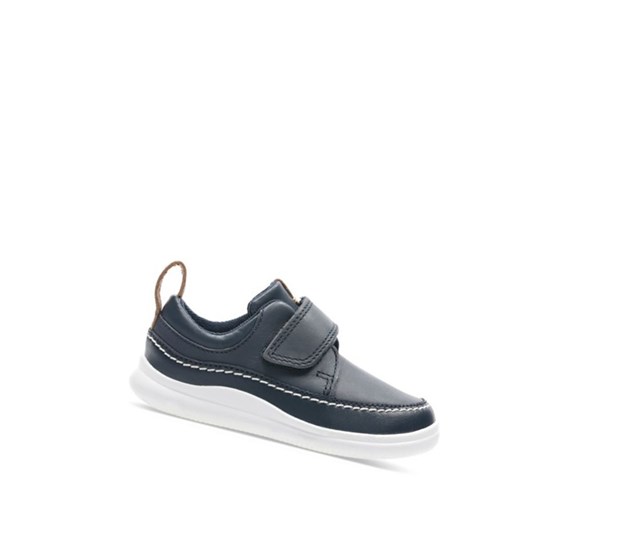 Clarks Crest Ember Kozene Ležérne Tenisky Chlapcenske Námornícka Modrá | NMER-86943