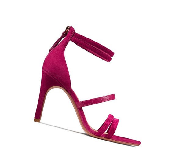 Clarks Curtain Remienkove Kozene Sandale na Podpatku Damske Fuchsie | UHVB-40185