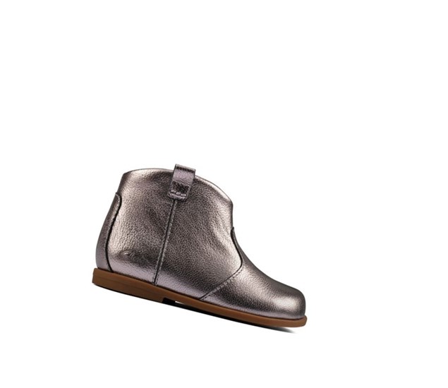 Clarks Drew Dawn Kozene Kozene Cizmy Dievcenske Strieborne Metal | TDMP-13976