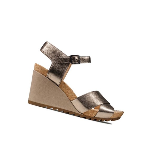Clarks Flex Sun Kozene Sandale na Platforme Damske Zlate | BMIC-50823