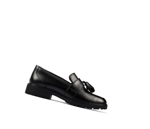 Clarks Loxham Kozene Slip On Tenisky Dievcenske Čierne | VBOD-70124