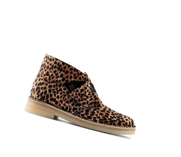 Clarks Original Print Pony Kozene Púštne Čižmy Damske Leopardie | UKJS-46058