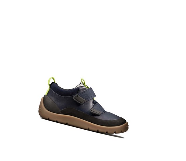 Clarks Play Hike Kozene Ležérne Tenisky Chlapcenske Námornícka Modrá | SMWV-83026