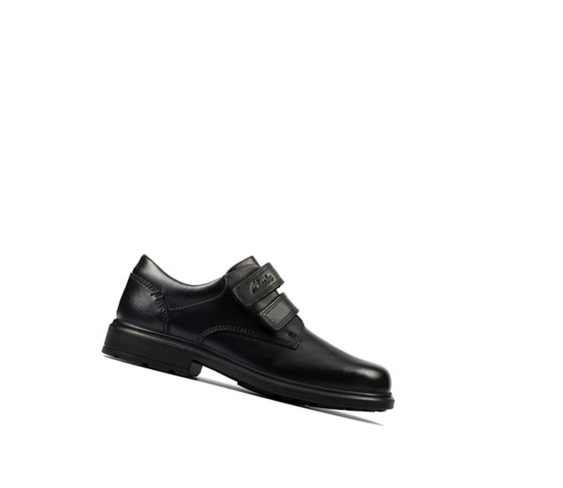 Clarks Remi Pace Kozene Skolske Topanky Chlapcenske Čierne | QJFC-51789
