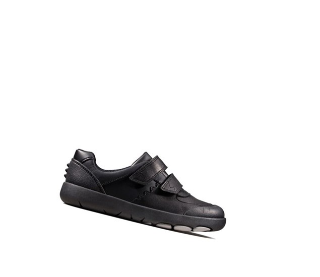 Clarks Rex Pace Kozene Skolske Topanky Chlapcenske Čierne | QXRC-81964