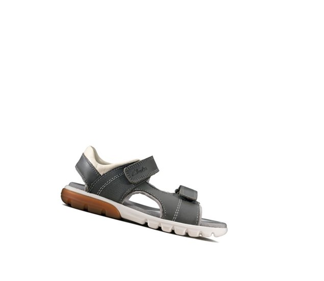 Clarks Rocco Wave Kozene Sandale Casual Chlapcenske Siva | RWTJ-68310
