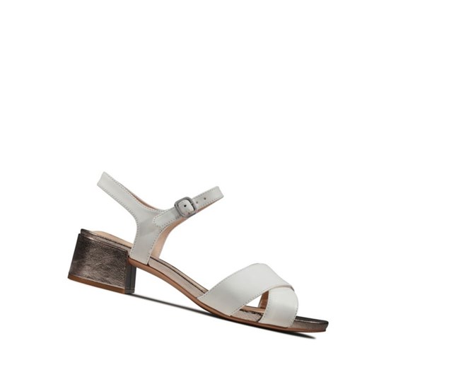 Clarks Sheer 35 Remienkove Kozene Sandale na Podpatku Damske Biele | FWLO-27039