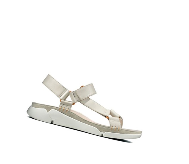 Clarks Tri Sportove Kozene,Semisove Ploche Sandale Damske Biele | DTHN-12867